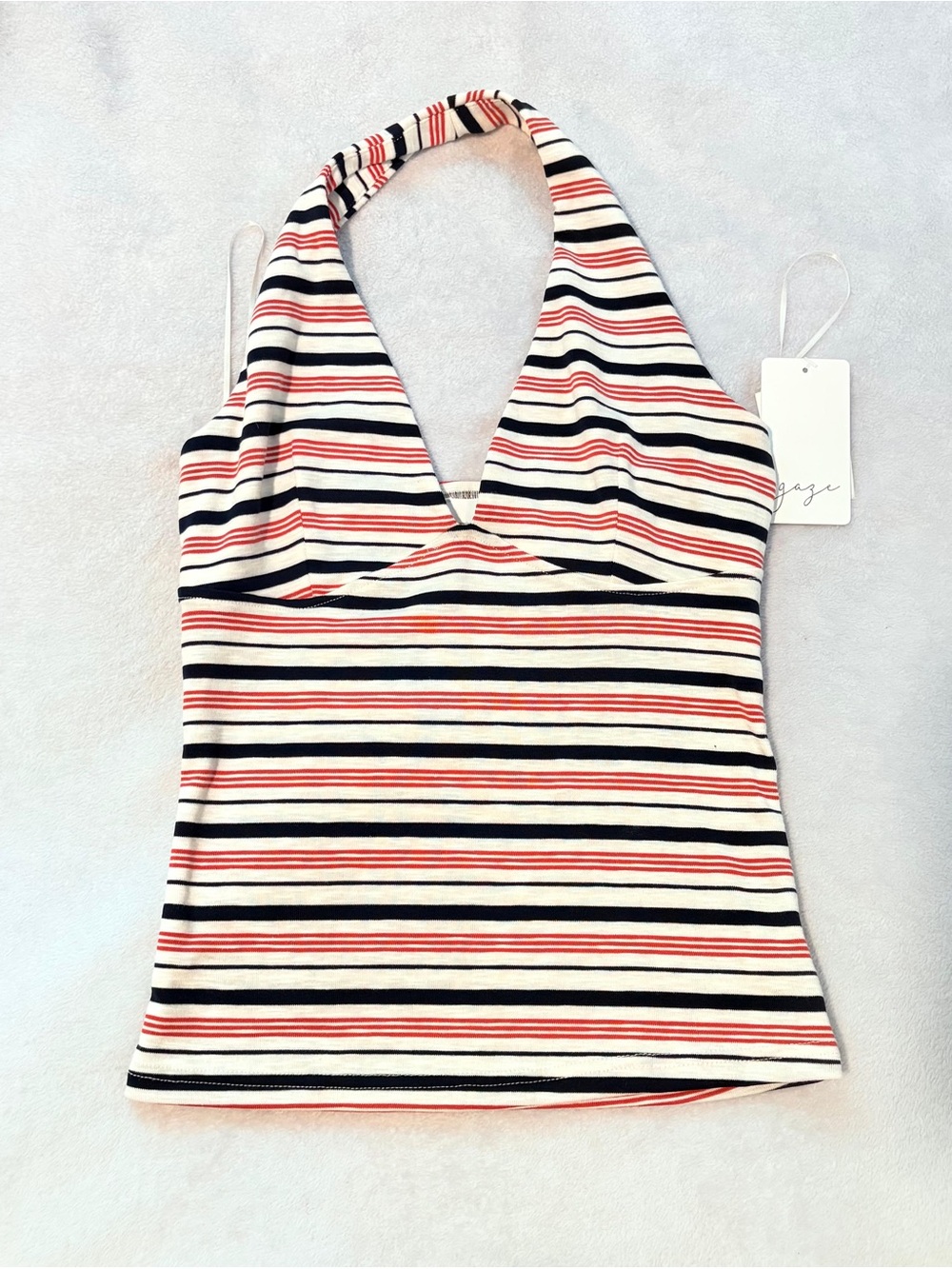 gaze Striped Halter Crop Top in Red, Black & White